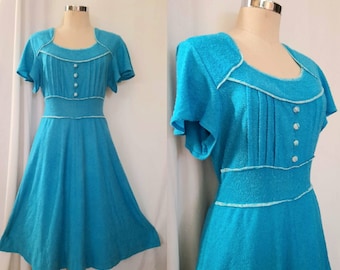 Vintage 70's  does 40's, Fit and Flare Turquoise Blue Dress