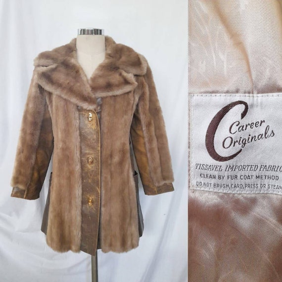 Vintage 70's Tissavel Faux Fur and Distressed Leather Coat by
