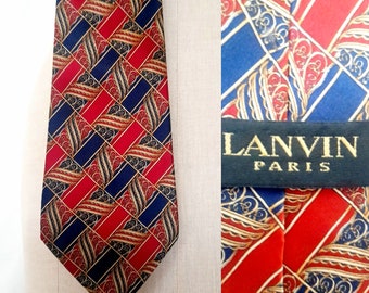 Vintage Lanvin Silk Tie, Necktie, with Diagonal Stripes and Baroque Motif