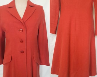 Vintage 50's Elegant Dark Salmon Wool Fitted  Coat, Costume Made Pinup Coat