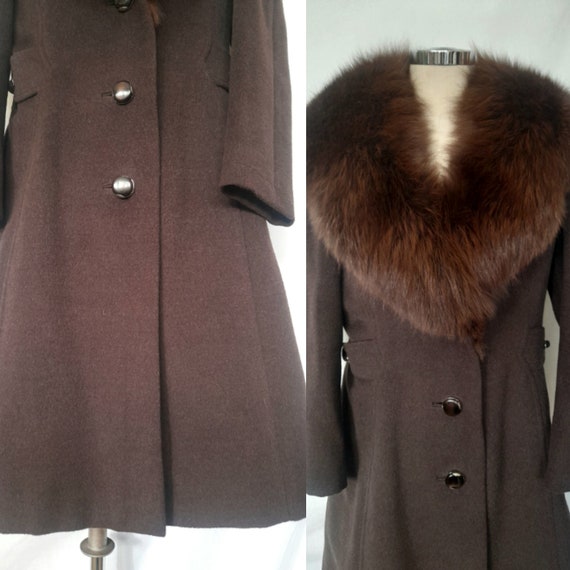 Vintage 70's Tailored A-line Brown Wool Coat with… - image 2