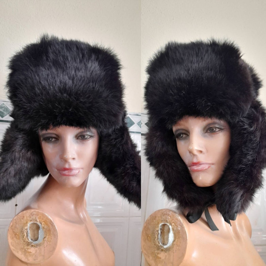 Vintage 60's Luxurious Black Fur Trapper Hat With Ear - Etsy