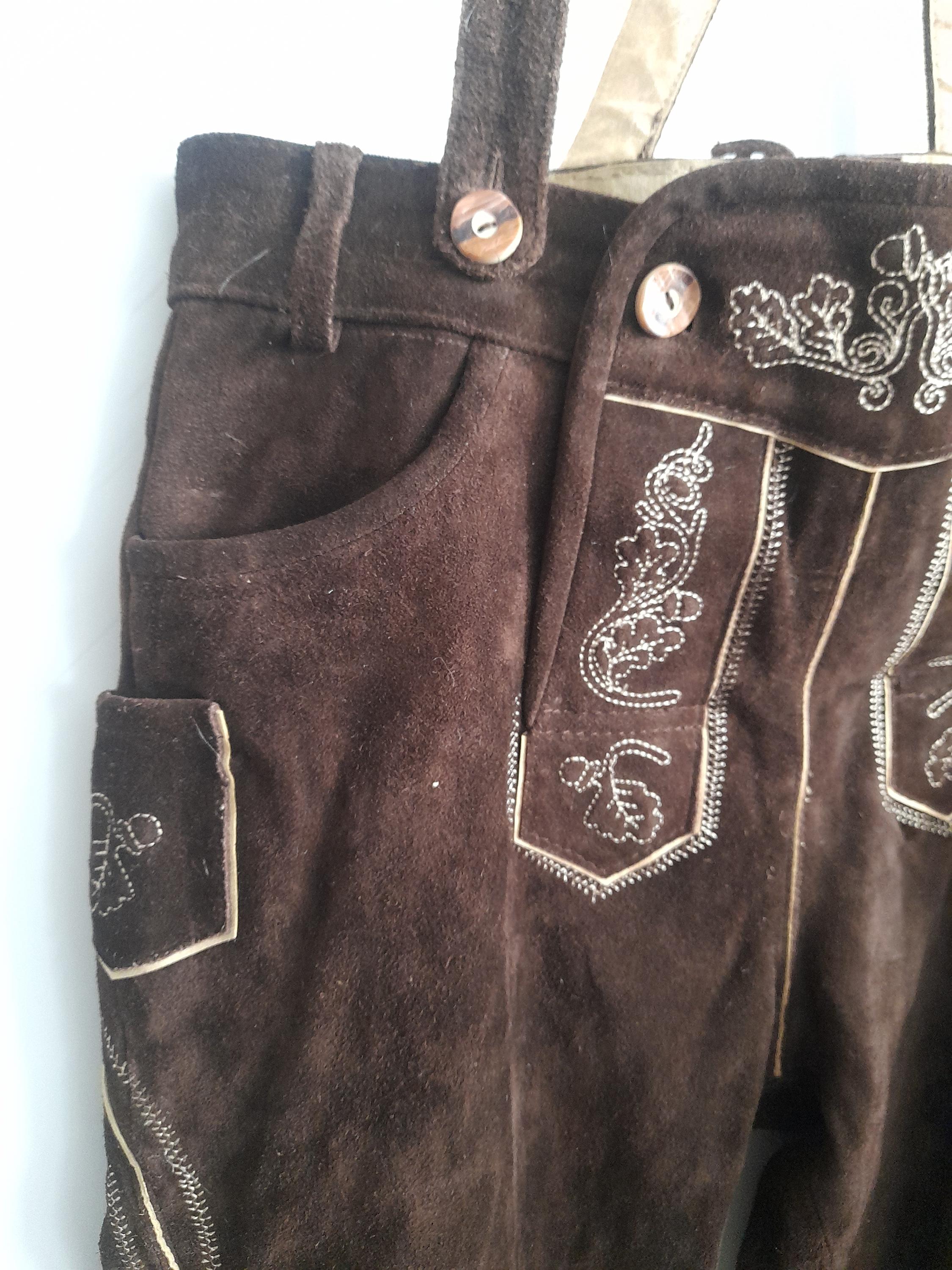 Pantalon Bavarois Fabian En Cuir De Chèvre - Taille 46-64 Avec Ceinture Assortie Brodée - 8