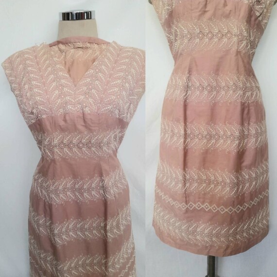 Vintage 60's Powder Pink Embroidered Cotton Dress… - image 3
