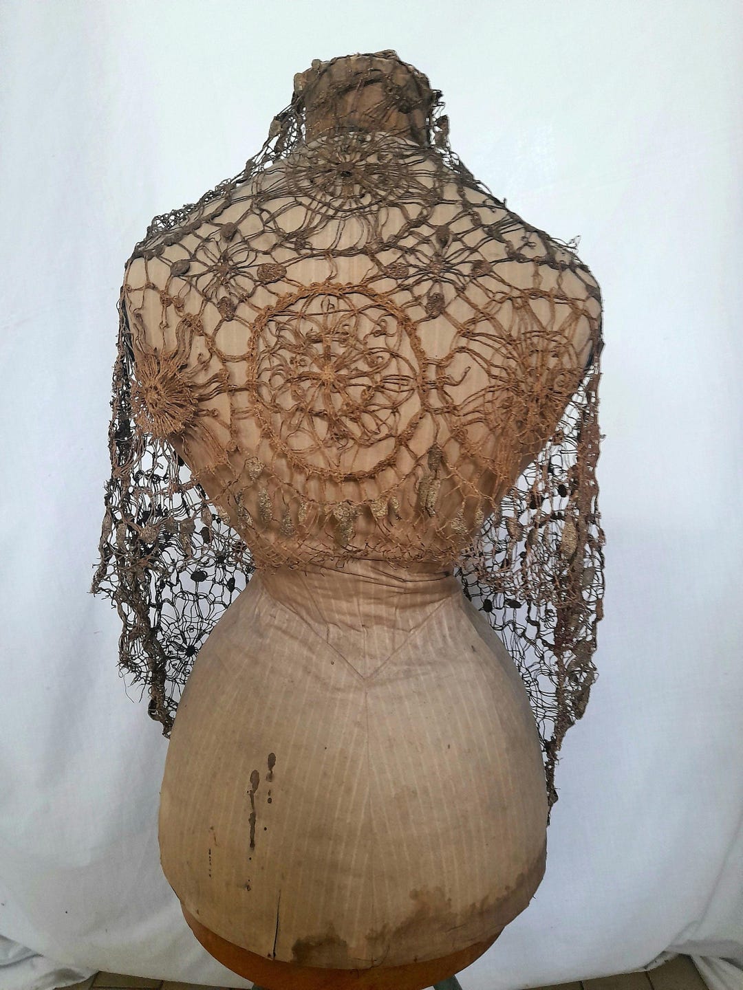 Antique Bobbin Lace Shawl: Edwardian Gold Thread Floral Wrap - Etsy