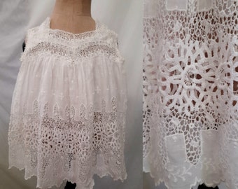 Antique Early 20th Century Little Girl Embroidered Dress with Exquisite Lace Inserts