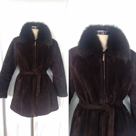Vintage Hugo Boss Brown Suede Shearling Jacket Coa