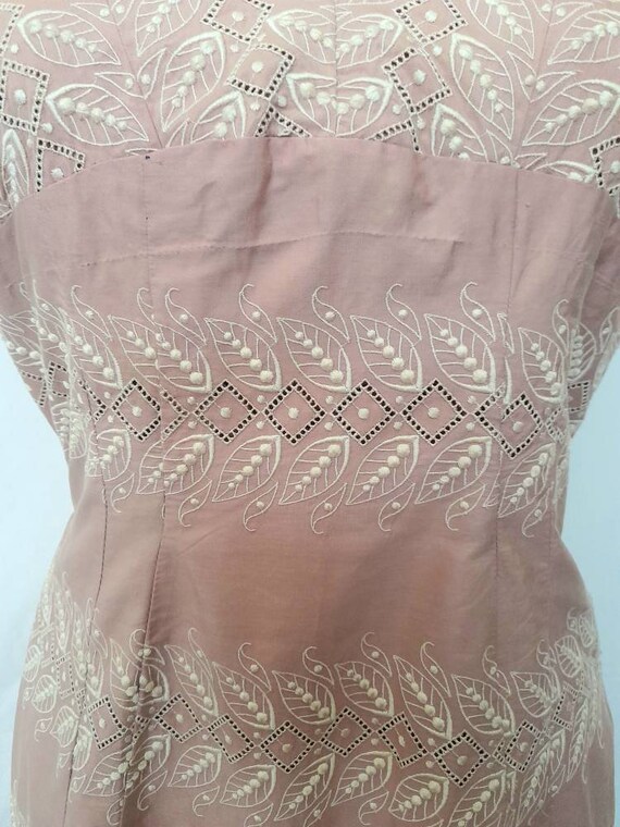 Vintage 60's Powder Pink Embroidered Cotton Dress… - image 8