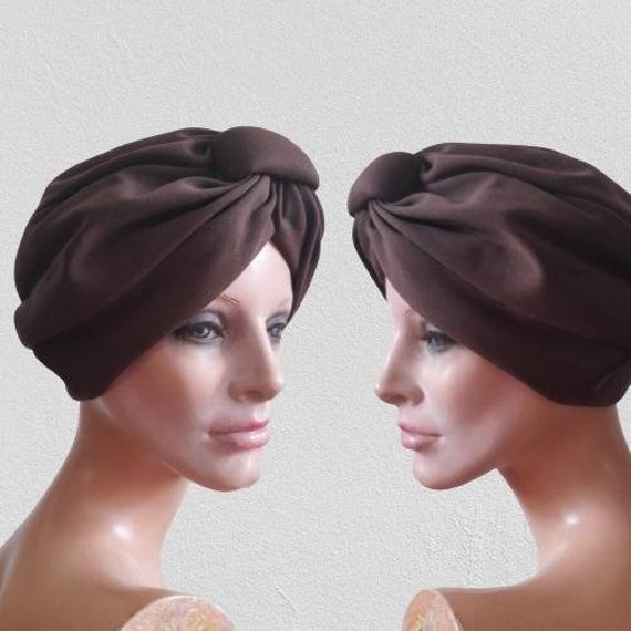 True vintage 60's Brown Turban, Old Hollywood Glam