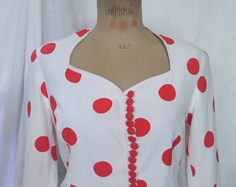 80's does 40's White and Oversized Red Polkadots Statement Suit