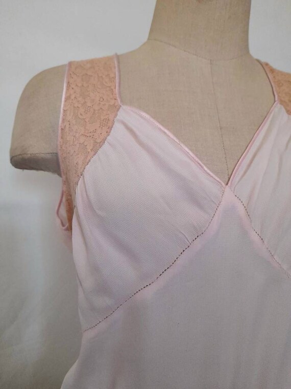 Vintage 30's Bias Cut Baby Pink Rayon Nightgown, … - image 8
