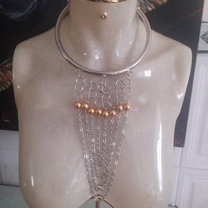 Vintage 60's, 70's, Space Age Mix Metal Modernist Necklace Choker