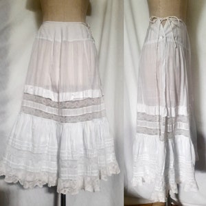 Early 20th century, Edwardian Petticoat with Valenciennes Lace Bands and Ruffled Trim, Antique Lingerie