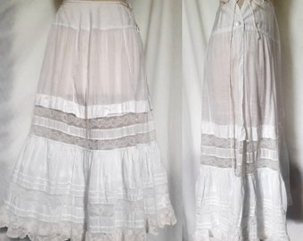 Early 20th century, Edwardian Petticoat with Valenciennes Lace Bands and Ruffled Trim, Antique Lingerie
