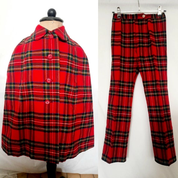 Vintage 70's Girl Set of Trousers and Cape of Woo… - image 1