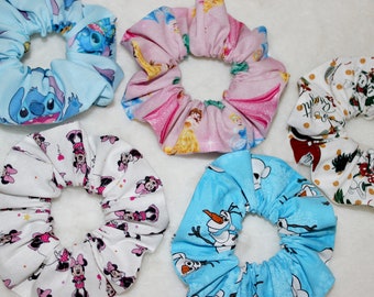 Disney Hair Scrunchie | Mickey Mouse Stitch Minnie Mouse Princesses Olf | Hair Bobble Band | Disney Presents | Birthday Gifts |