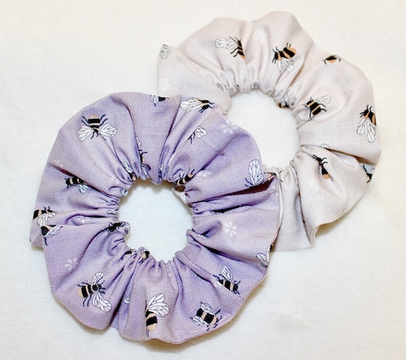 Bridgerton Gifts | Bumble Bee Hair Scrunchie | Dog Paw Print | Hair Accessories | Spring Scrunchie | Hair Tie Bobble Band | Beige Lilac Blue