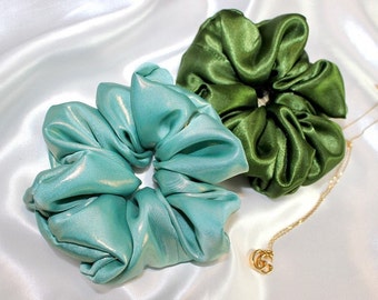 Large Luxury Silky Satin Hair Scrunchie | Hair Accessories | Soft Satin Scrunchie | Hair Tie Band | Mother's Day Gift| Scrunchie Set | Green