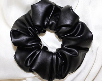 Black Matte Pleather Faux Leather Stretch Hair Scrunchie | Leather Scrunchie | Pleather Bodycon | Vinyl Scrunchie | Elastic Bobble Band