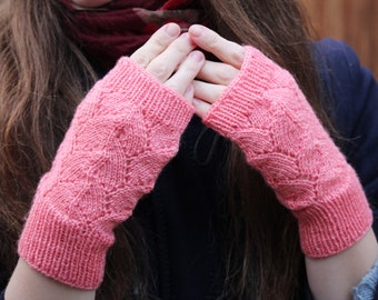 Peach color fingerless gloves Hand knitted mittens Autumn wool acrylic mittens Hand knit arm warmers Boho knitted gloves Warm gift for girl