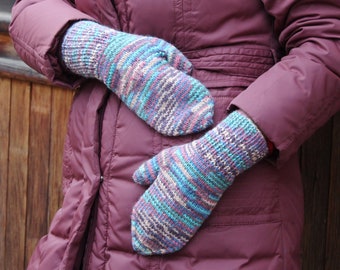 Mitaines à rayures multicolores tricotées à la main, gants d'hiver bohème
