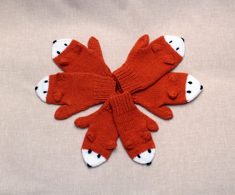 Fox mittens Child size 3-4 7-8 10-12 years Hand knitted Warm knit gloves Funny Orange fox arm warmers Mittens for kids Teenagers Winter gift image 4