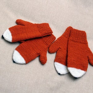 Fox mittens Child size 3-4 7-8 10-12 years Hand knitted Warm knit gloves Funny Orange fox arm warmers Mittens for kids Teenagers Winter gift image 9