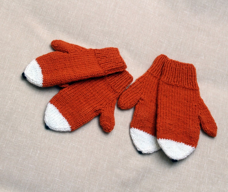 Fox mittens Child size 3-4 7-8 10-12 years Hand knitted Warm knit gloves Funny Orange fox arm warmers Mittens for kids Teenagers Winter gift image 9