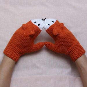 Fox mittens Child size 3-4 7-8 10-12 years Hand knitted Warm knit gloves Funny Orange fox arm warmers Mittens for kids Teenagers Winter gift image 6