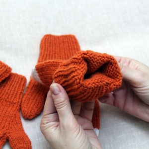 Fox mittens Child size 3-4 7-8 10-12 years Hand knitted Warm knit gloves Funny Orange fox arm warmers Mittens for kids Teenagers Winter gift image 10