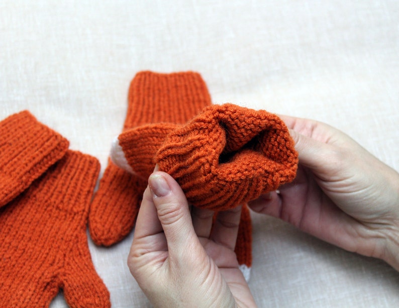 Fox mittens Child size 3-4 7-8 10-12 years Hand knitted Warm knit gloves Funny Orange fox arm warmers Mittens for kids Teenagers Winter gift image 10