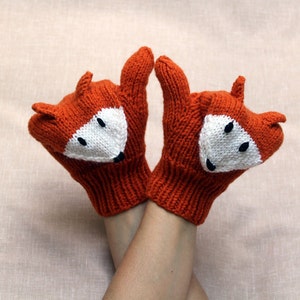 Fox mittens Child size 3-4 7-8 10-12 years Hand knitted Warm knit gloves Funny Orange fox arm warmers Mittens for kids Teenagers Winter gift image 8