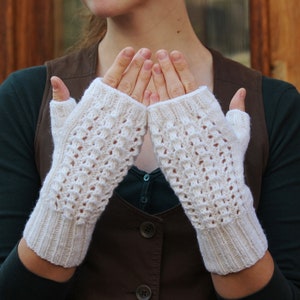 Wool acrylic cream mittens Hand knitted mittens Cold allergy fingerless gloves Hand knit arm warmers Boho mittens Knitted cute gift for her