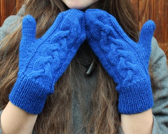 Hand knitted mittens Choice of color Cable mittens Winter warm gloves Hand knit arm warmers Royal blue/Fuchsia pink mittens Knitted gloves