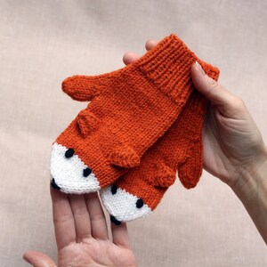 Fox mittens Child size 3-4 7-8 10-12 years Hand knitted Warm knit gloves Funny Orange fox arm warmers Mittens for kids Teenagers Winter gift image 3