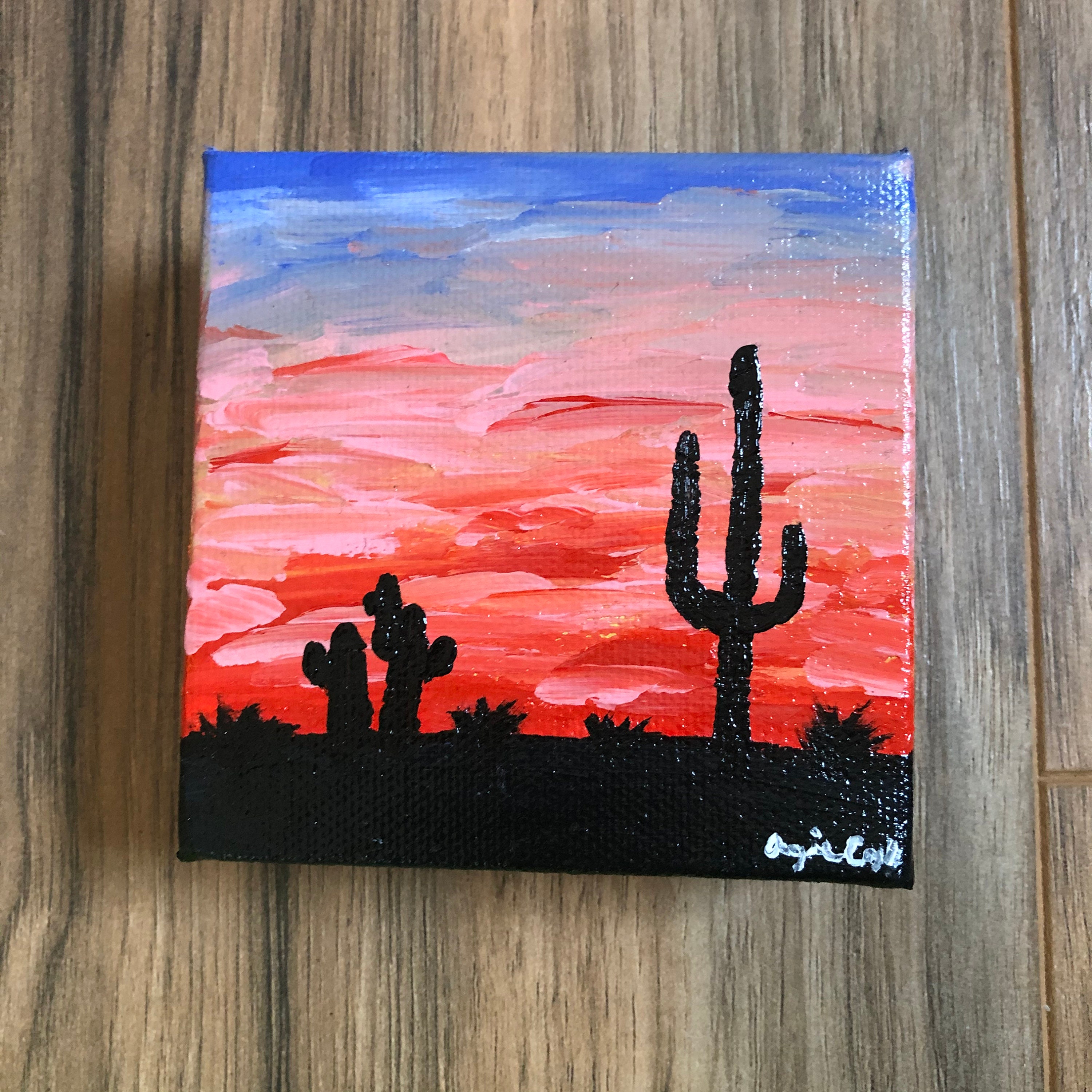 Cactus Sunset Original Painting Acrylic on Canvas Desert | Etsy