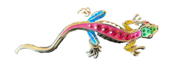 Vintage Jeweled Lizard Brooch - image 1