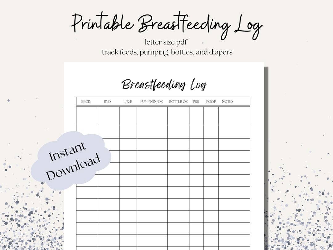 Printable Newborn Breastfeeding Log, Nursing Chart, Pumping Log, Baby ...