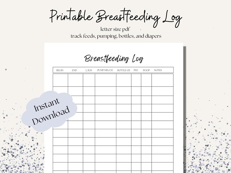 Printable Newborn Breastfeeding Log, Nursing Chart, Pumping Log, Baby ...