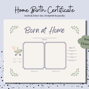 Geboorteakte thuis, aandenken met voetafdrukken, afdrukbaar, neutrale kleuren, voor baby geboren thuis Instant Download PDF