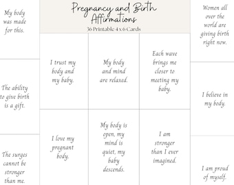 Akwarelowe karty z afirmacjami na temat porodu, 36 afirmacji ciążowych do druku (PDF)