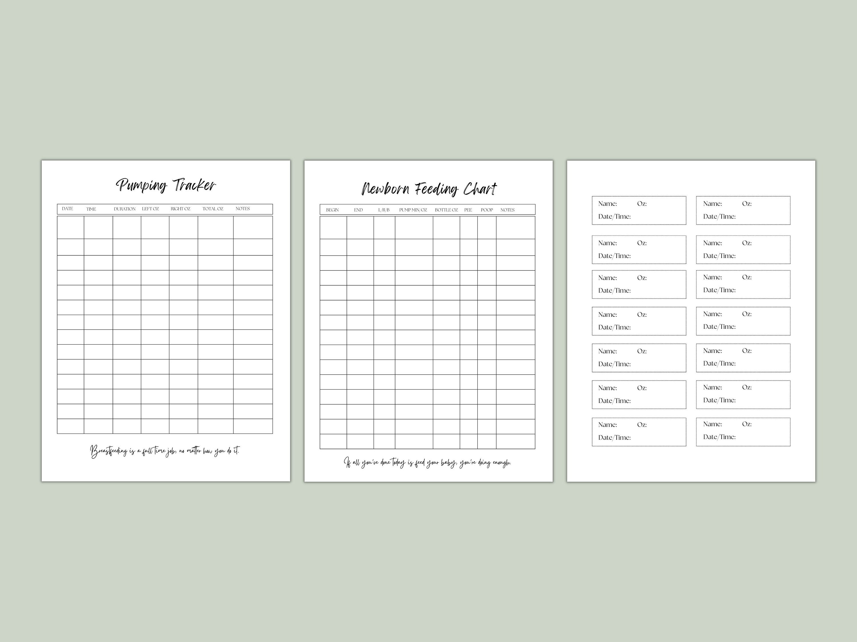Newborn Feeding Chart, Pumping Log, Breastmilk Storage Guidelines, Do ...