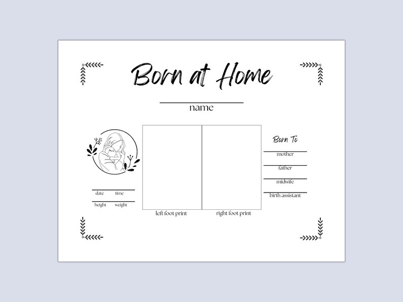 Printable Birth Certificate for Home Birth, Keepsake With Footprints or