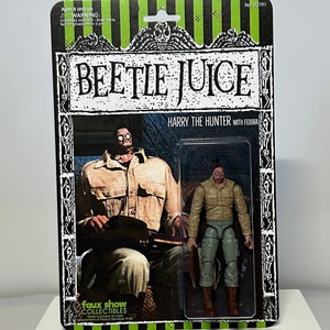 Beetlejuice Custom Actionfigur von Shrunken Head Harry the Hunter - Bootleg 80er Komödie Film Michael Keaton Film - 2-seitige Karte