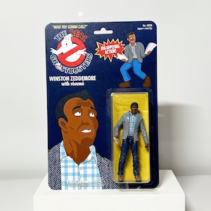 The Real Ghostbusters Cartoon Custom Action Figure of Winston Zeddemore with Resume - Bootleg 80&#39;s Ernie Hudson Character - 2-Sided Card