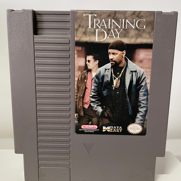 NES Training Day Nintendo Custom Video Game Cartridge - Front AND Back Labels - Denzel Washington Ethan Hawk 90s Drama Movie Parody Item