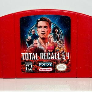 N64 トータル・リコール ニンテンドー64 カスタムビデオゲームカートリッジ - 前面/背面ラベル - アーノルド・シュワルツェネッガー 90年代 SFアクション ワンオフレッドエディション