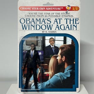 Obama di nuovo alla finestra Scegli la tua avventura personalizzata Parodia d'azione Figura comica - Carta bifacciale - Tema libro retrò