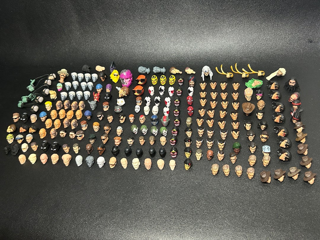 Over 230 1/18 Scale Action Figure Heads for Customizers Fodder, Army