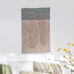 WOVEN WALL HANGING tapestry, in high quality wool, abstract modern artwork in soft colors for boho style home decor 画像 3